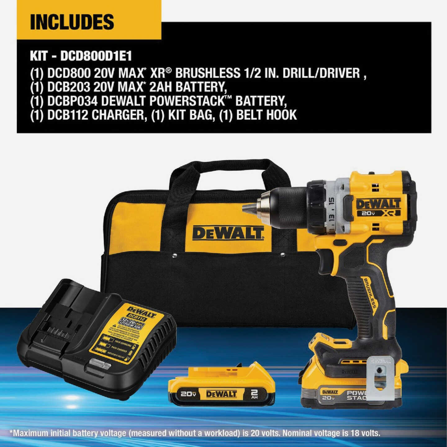 DEWALT 20V MAX XR Brushless 1/2 In. Compact Drill/Driver Kit with 1.7 Ah  POWERSTACK Battery & 2.0 Ah Battery & Charger - Bliffert Lumber and Hardware