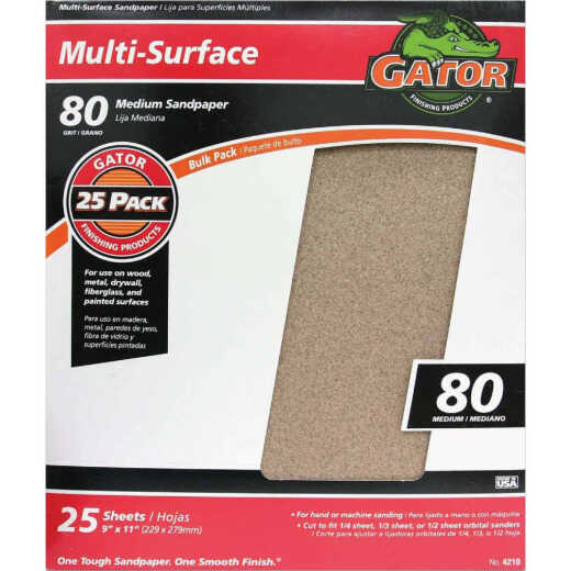 Gator Multi-Surface 9 In. x 11 In. 80 Grit Medium Sandpaper (25-Pack)